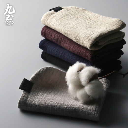 Jiutu Japanese cotton and linen tea towel absorbent thickened Kung Fu tea set accessories cleaning tea towel tea cloth handmade tea towel fabric embroidery rectangular beige