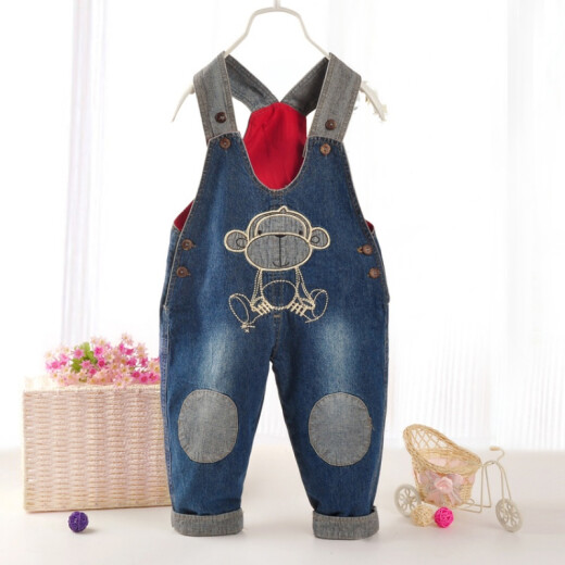 Baby overalls spring and autumn style children's denim overalls spring and autumn overalls for boys and girls toddlers 1-2-3 years old trendy naughty monkey 100cm (recommended height 85-93cm for size 100)