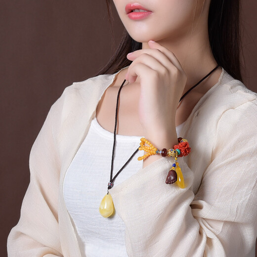 Ouchini beeswax bracelet, natural amber raw stone, old wax amber, cloisonné enamel, blood amber lapis lazuli, women's model, gift for mother, one item, one certificate, supports re-inspection