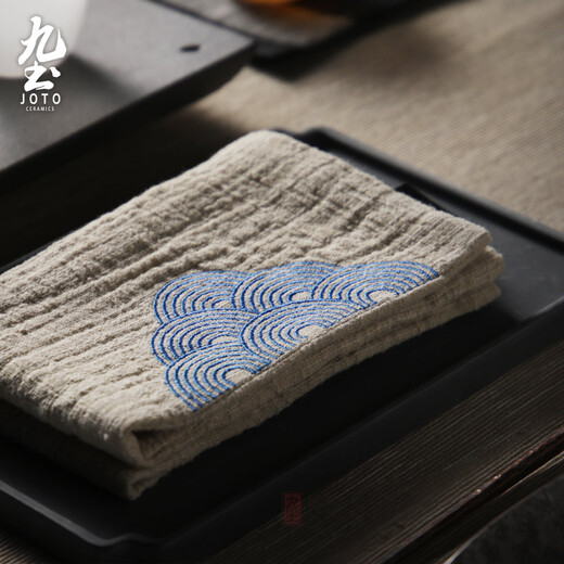 Jiutu Japanese cotton and linen tea towel absorbent thickened Kung Fu tea set accessories cleaning tea towel tea cloth handmade tea towel fabric embroidery rectangular beige