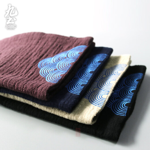 Jiutu Japanese cotton and linen tea towel absorbent thickened Kung Fu tea set accessories cleaning tea towel tea cloth handmade tea towel fabric embroidery rectangular beige