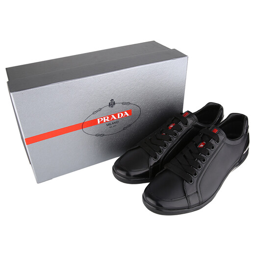 PRADA Men's PLUME SPAZZOLA Series Black Cowhide Casual Shoes 4E2439 OY5 F0002 Size 7.5/41.5