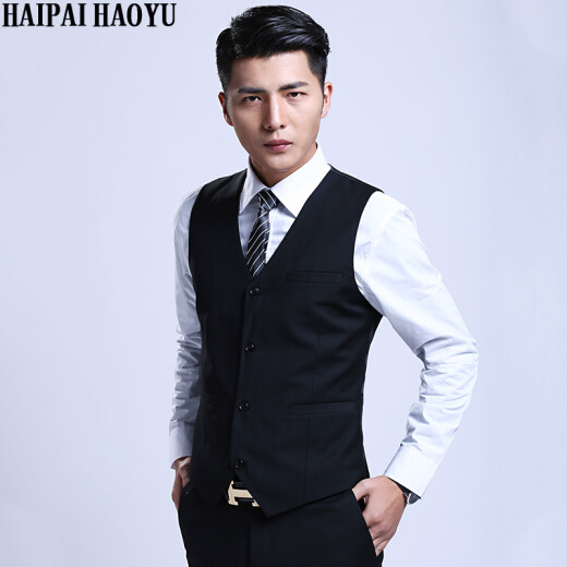 HAIPAIHAOYU 西装马甲男修身商务正装马夹背心 黑色马甲 XL (175) 推荐55-65KG