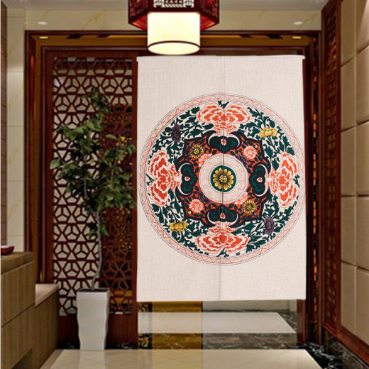 Mantianxing (MTANX) Mantianxing Chinese style entrance curtain partition curtain door curtain fabric landscape curtain Chinese style cloth curtain bedroom half curtain Chinese style Zhaocai Nafu 85cm*150cm with rod + 2 pairs of magnets