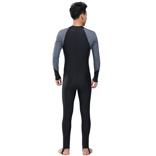Zailu men's wetsuit thin swimsuit plus size snorkeling wetsuit for teenagers sun protection surfing long-sleeved one-piece swimsuit black gray + large frame swimming goggles XL XL one size fits all