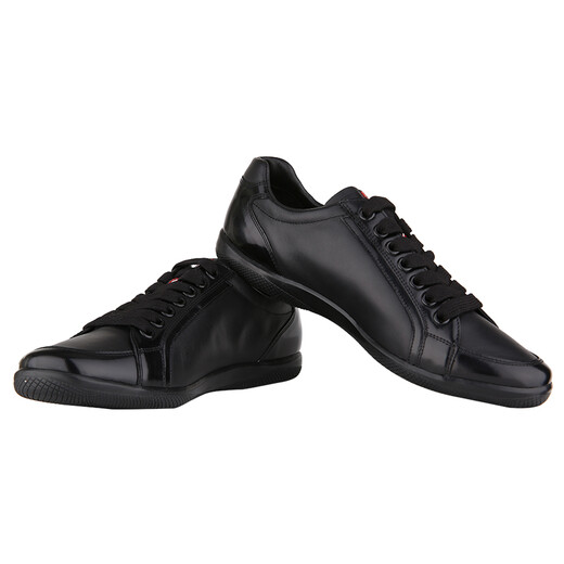 PRADA Men's PLUME SPAZZOLA Series Black Cowhide Casual Shoes 4E2439 OY5 F0002 Size 7.5/41.5