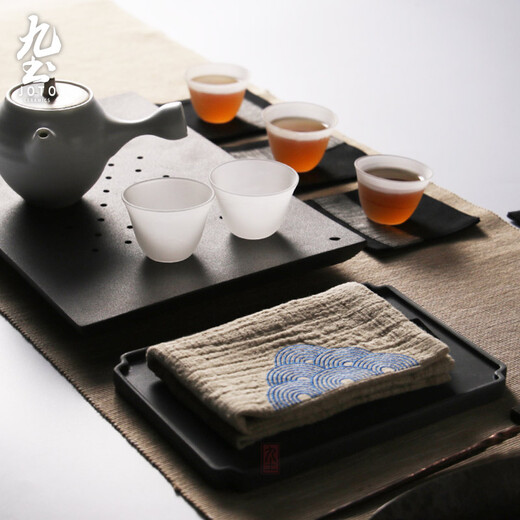 Jiutu Japanese cotton and linen tea towel absorbent thickened Kung Fu tea set accessories cleaning tea towel tea cloth handmade tea towel fabric embroidery rectangular beige