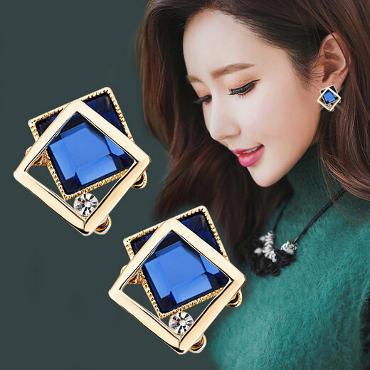 Idel Korean temperament earrings for women European and American with diamonds synthetic crystal geometric earrings internet celebrity same ear jewelry birthday gift square earrings blue E0001 blue