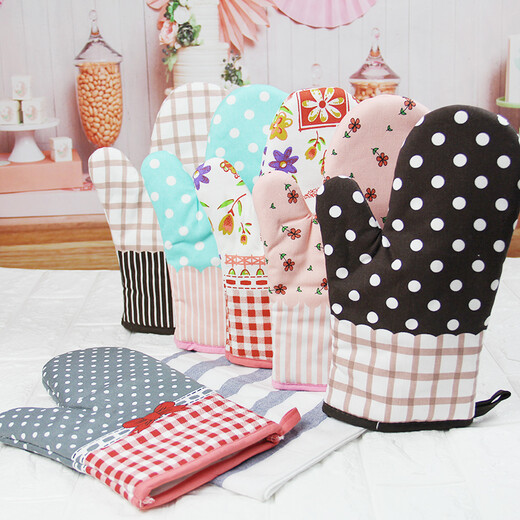 DOLO colorful thickened high temperature resistant gloves, thermal insulation, non-slip and anti-scalding, special gloves for kitchen microwave oven, price of 2 pieces, No. 2 ordinary powder (2 pieces)