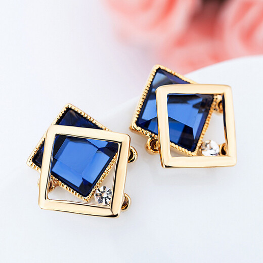 Idel Korean temperament earrings for women European and American with diamonds synthetic crystal geometric earrings internet celebrity same ear jewelry birthday gift square earrings blue E0001 blue