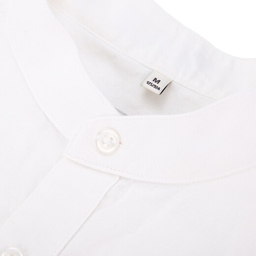[70% new] INTERIGHT Cotton and linen small stand collar men's casual long-sleeved shirt white L size