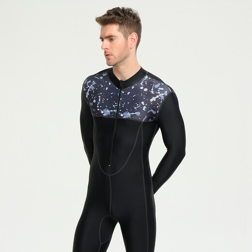 XUANHAI one-piece swimsuit men's long-sleeved trousers full-body sun protection quick-drying surfing and drifting wetsuit men's swimsuit suit camouflage black XL