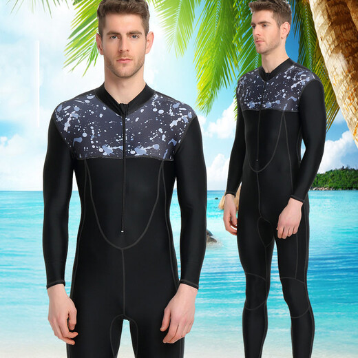 XUANHAI one-piece swimsuit men's long-sleeved trousers full-body sun protection quick-drying surfing and drifting wetsuit men's swimsuit suit camouflage black XL