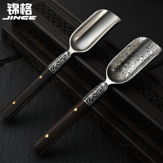 Yanghua Jinge Damascus steel tea spoon pattern steel solid wood handle tea spoon tea tea shovel tea ceremony accessories six gentlemen Damascus purple sandalwood handle tea spoon