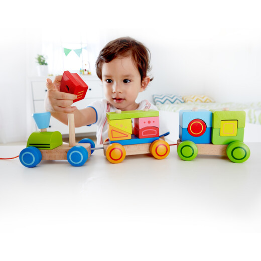 
Hape building block toys, small train toys, geometric drag and plug small train toys, 0-3 years old, early childhood education baby toys