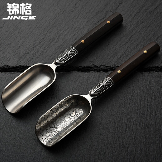Yanghua Jinge Damascus steel tea spoon pattern steel solid wood handle tea spoon tea tea shovel tea ceremony accessories six gentlemen Damascus purple sandalwood handle tea spoon