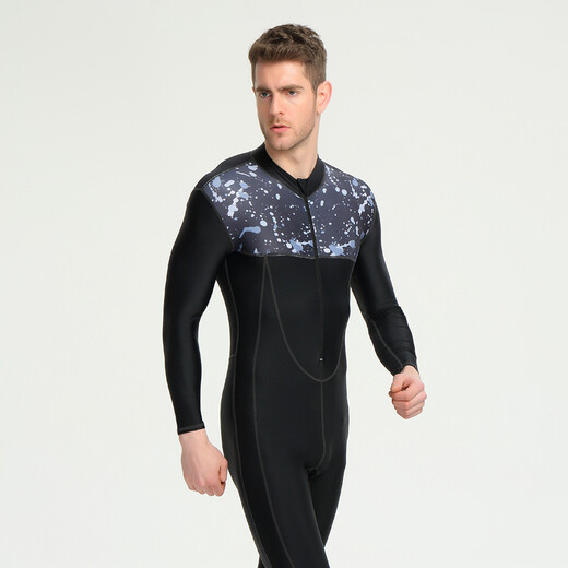 XUANHAI one-piece swimsuit men's long-sleeved trousers full-body sun protection quick-drying surfing and drifting wetsuit men's swimsuit suit camouflage black XL