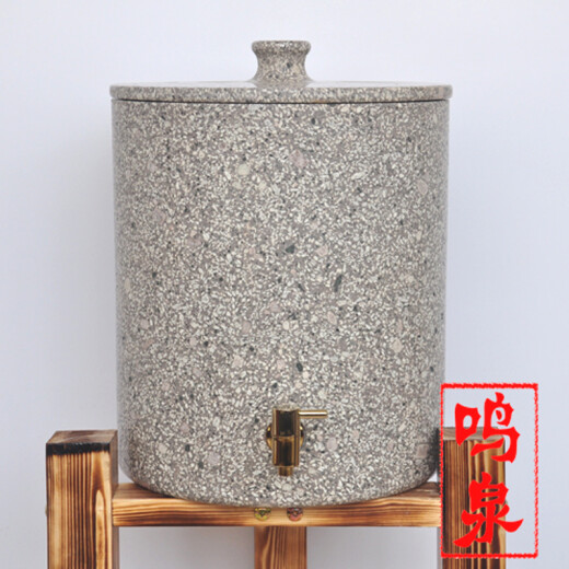 Mingquan special grade stone tank medical stone water tank bucket natural stone raw stone mineralized water dispenser whole stone storage water purification spring device 10 liters with wooden frame