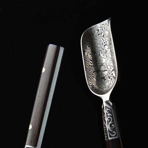 Yanghua Jinge Damascus steel tea spoon pattern steel solid wood handle tea spoon tea tea shovel tea ceremony accessories six gentlemen Damascus purple sandalwood handle tea spoon