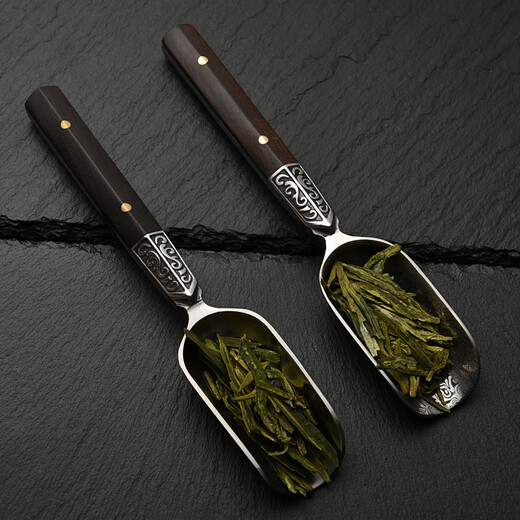 Yanghua Jinge Damascus steel tea spoon pattern steel solid wood handle tea spoon tea tea shovel tea ceremony accessories six gentlemen Damascus purple sandalwood handle tea spoon