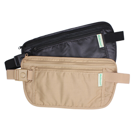 WELLHOUSE close-fitting waist bag for men and women traveling abroad, anti-theft document bag, portable receipt, mobile phone storage, apricot L model