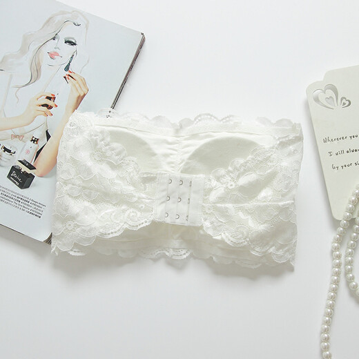 Lingdeng tube top with padded lace strapless bra underwear naked breast sexy push-up short girl's bottoming vest two-piece (white + black) one size fits all Recommended weight 80-130 Jin Jin equals 0.5 kg