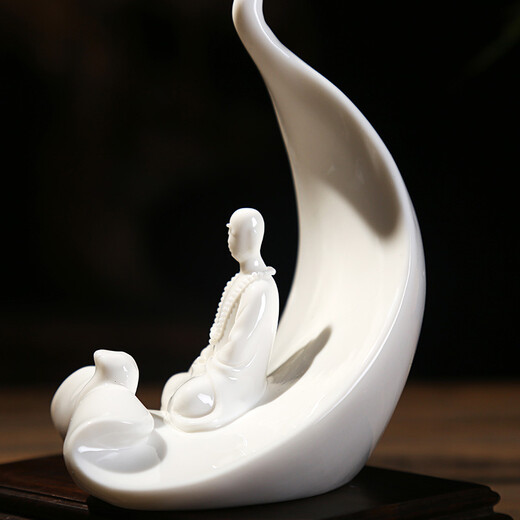 Oriental soil Dehua white porcelain designer Lin Binbin sculpture ornaments/one leaf, one bodhi D46-21 KD46-21A one leaf, one bodhi (with ebony base)