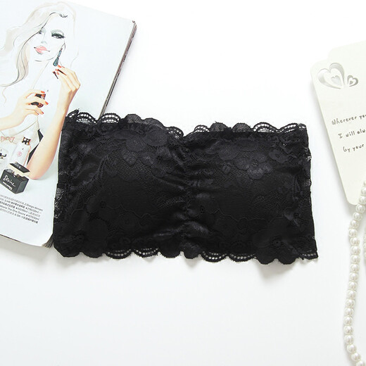 Lingdeng tube top with padded lace strapless bra underwear naked breast sexy push-up short girl's bottoming vest two-piece (white + black) one size fits all Recommended weight 80-130 Jin Jin equals 0.5 kg