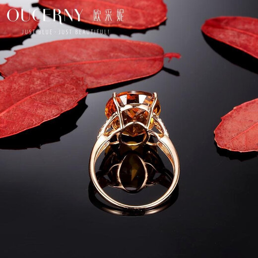 Ou Ceni 18k gold set with diamonds, 10 carat citrine ring face, rose gold ring, colored gemstones, 18K rose gold (sold in stock, needs 7-10 working days for customization)