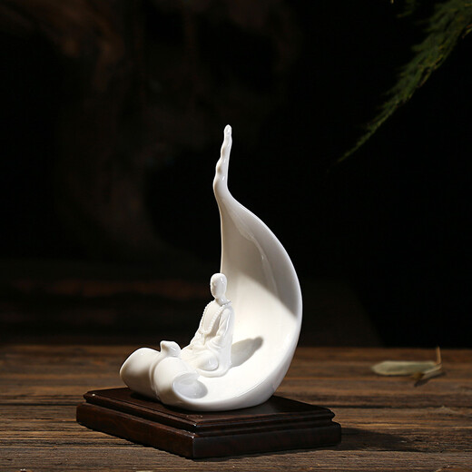 Oriental soil Dehua white porcelain designer Lin Binbin sculpture ornaments/one leaf, one bodhi D46-21 KD46-21A one leaf, one bodhi (with ebony base)