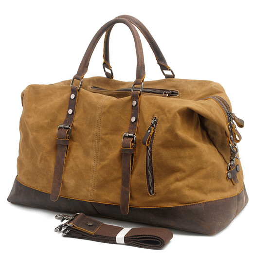 
Geremen travel bag men's large capacity hand-held waterproof crossbody luggage bag with Crazy Horse leather with canvas 831-2K khaki