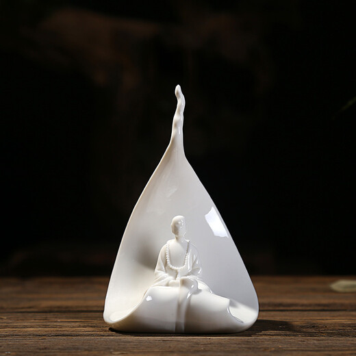 Oriental soil Dehua white porcelain designer Lin Binbin sculpture ornaments/one leaf, one bodhi D46-21 KD46-21A one leaf, one bodhi (with ebony base)