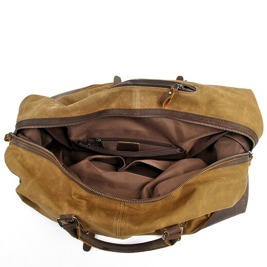 
Geremen travel bag men's large capacity hand-held waterproof crossbody luggage bag with Crazy Horse leather with canvas 831-2K khaki