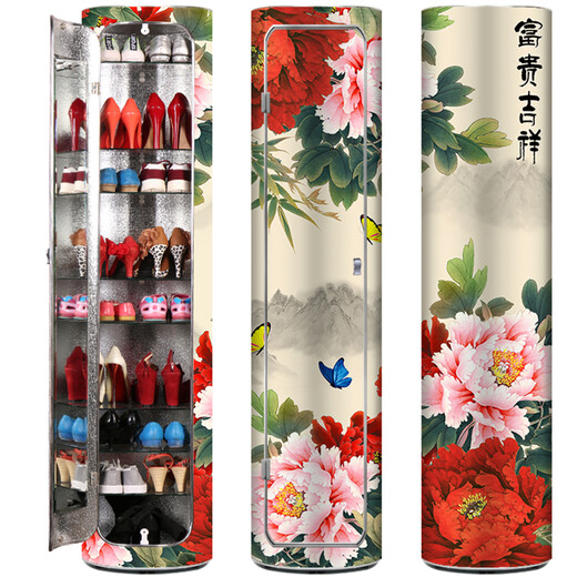 天诚华信 创意旋转高档鞋柜 家用中国风圆形 360°旋转鞋柜 加大带门多层收纳柜 ZG-826 标准款40直径12层183cm高(带门)