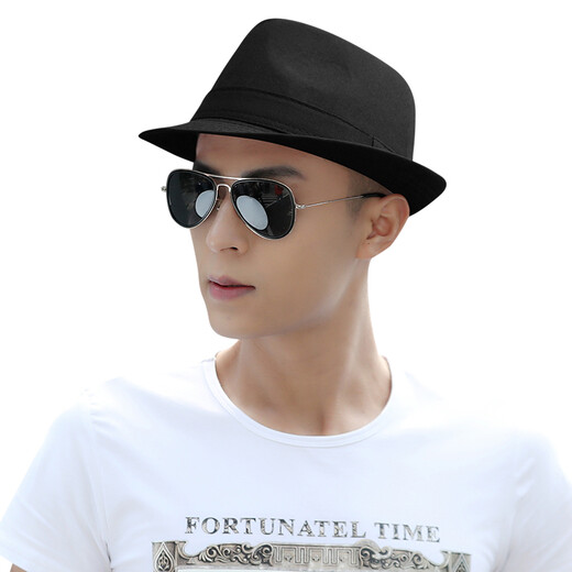 择信礼帽男春夏季男女通用简约复古英伦爵士大码纯色绅士帽舞台表演 黑色 均码适合57cm左右头围