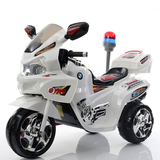 Xiaogazi children's electric car, three-wheeled motorcycle, police car, large male and female baby toy car, can sit 2-3-6 years old stroller, white dual drive