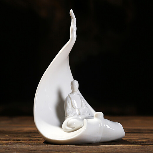 Oriental soil Dehua white porcelain designer Lin Binbin sculpture ornaments/one leaf, one bodhi D46-21 KD46-21A one leaf, one bodhi (with ebony base)