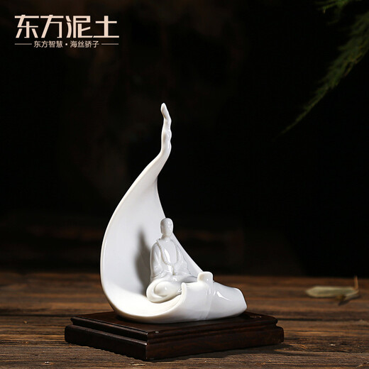 Oriental soil Dehua white porcelain designer Lin Binbin sculpture ornaments/one leaf, one bodhi D46-21 KD46-21A one leaf, one bodhi (with ebony base)