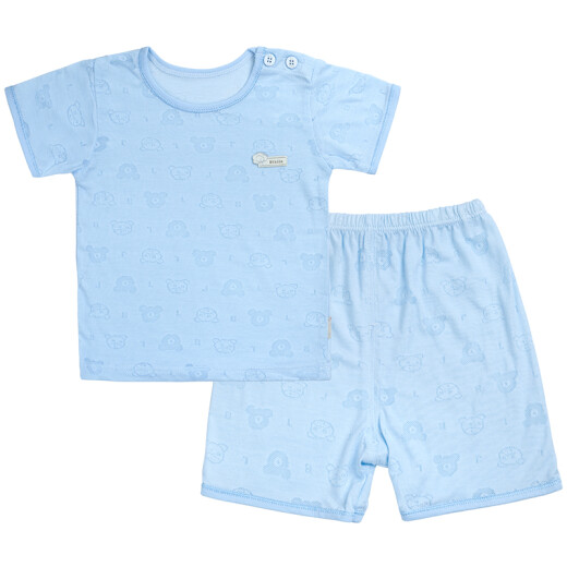 Summer breathable baby clothes pure cotton placket short-sleeved suit baby baby clothes short-sleeved shorts children's suit plus size baby underwear going out clothes home clothes pajamas suit 4644 live shoulder short-sleeved suit blue 80cm 12-18 months baby recommended height 73-80cm