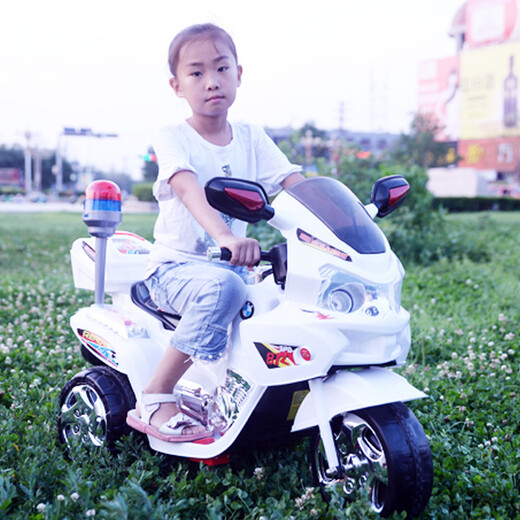 Xiaogazi children's electric car, three-wheeled motorcycle, police car, large male and female baby toy car, can sit 2-3-6 years old stroller, white dual drive