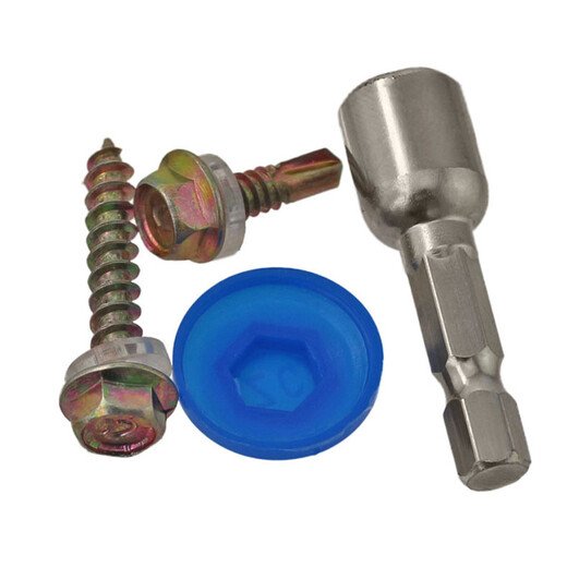 External hexagonal drill tail screws, iron colored zinc tip self-drilling screws, color steel tile nails with pads, self-tapping self-drilling screws, drill tail M5.2*25, 50 pieces of colored zinc