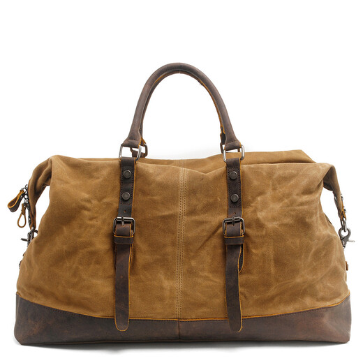 
Geremen travel bag men's large capacity hand-held waterproof crossbody luggage bag with Crazy Horse leather with canvas 831-2K khaki
