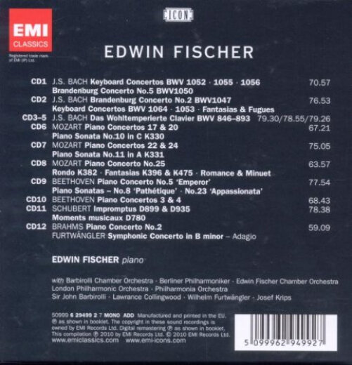 Piano Master Edwin Fisher's Performance Collection 12CD