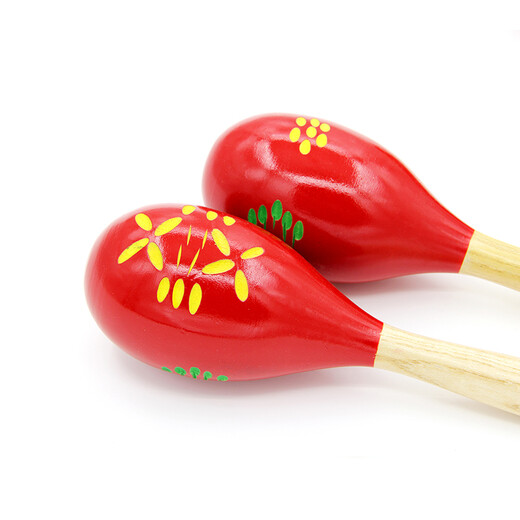 奇宝居 沙锤乐器  木沙球打击乐器 奥尔夫沙锤 刻花款 大号红色刻花款