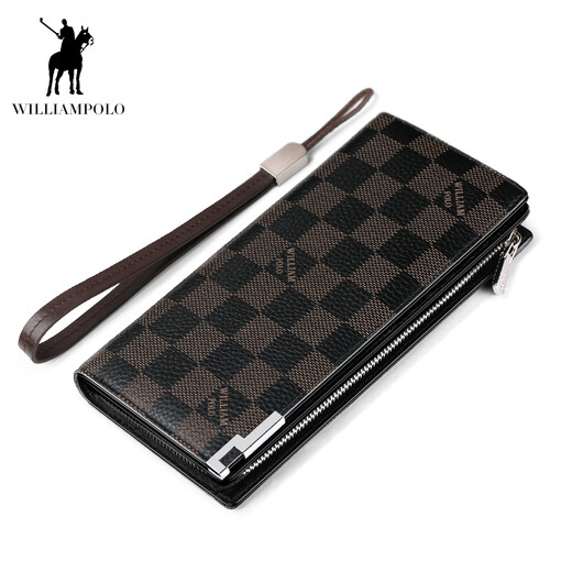 WILLIAMPOLO英皇保罗男士钱包男长款牛皮男手包送男友老公父亲节礼物 黑色格子纹 默认