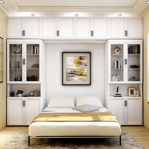 Qiangxiang Creative Invisible Bed Bed Bed Cama plegable Cama plegable Pusión multifunción Múltiple Funcionamiento Bedera de cama simple y doble Integrado CH-201 1.35M Bed + colchón + 2 juegos de estanterías