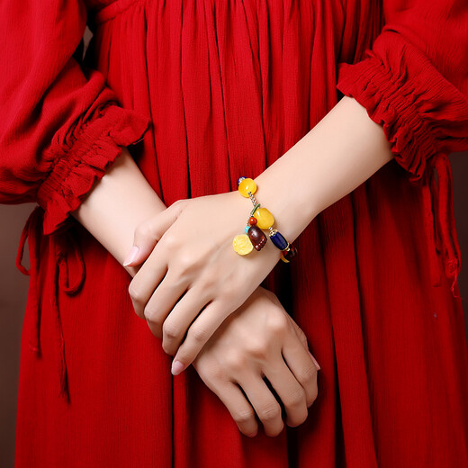 Ouchini Natural Beeswax Duobao Bracelet Bracelet Blood Amber Gold Amber and Amber Contentment Pendant Women's 4004 Duobao Bracelet