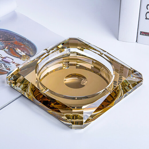Jingbufan crystal glass ashtray fashion creative personalized gift large custom ashtray living room European style ashtray black gold 18cm