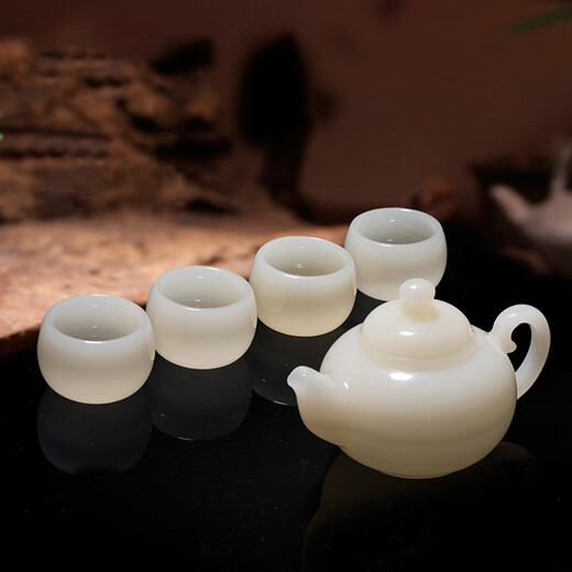 Tianxia Yujia Jade Xiaoyao Pot and Wine Glass Set White Wine Pot and White Wine Cup Crafts Ornaments Customer Gift Gift Box Xiaoyao Pot + Four Wine Tasting Glasses Set