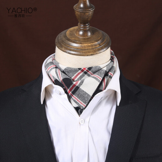 Yaxiou men's silk scarf business formal suit shirt scarf Korean style plaid large square scarf autumn and winter business scarf thin warm white plaid square scarf